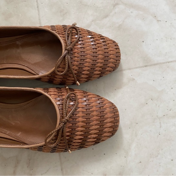 $128 SCHUTZ Arissa Brown Leather Straw Woven Tie Slip-on Ballet Flats Size 9.5B - Picture 7 of 12